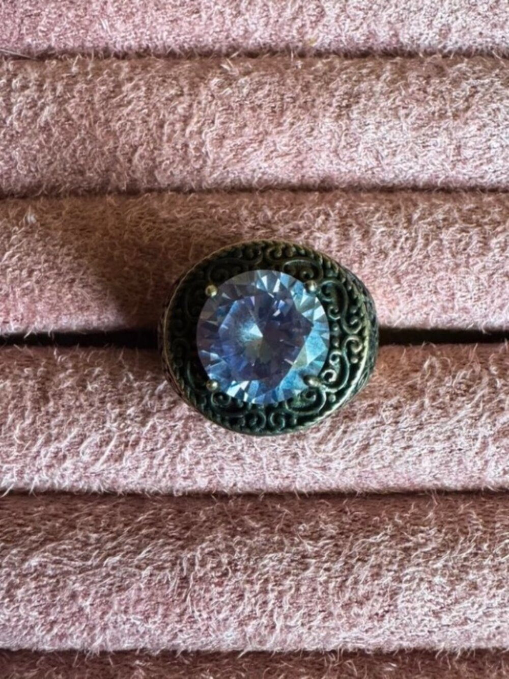 Gothic Filigree Solitaire Periwinkle CZ Ring 925 Silver Sz 8
